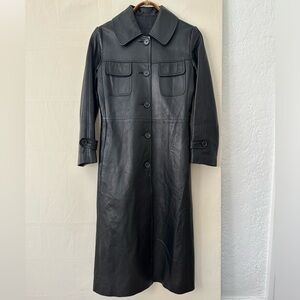 Nili Lotan Leather Trench Coat, Sz Small, Black